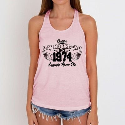 Certified Living Legend Since 1974 Legends Never Die 50th Birthday Wings Women's Knotted Racerback Tank