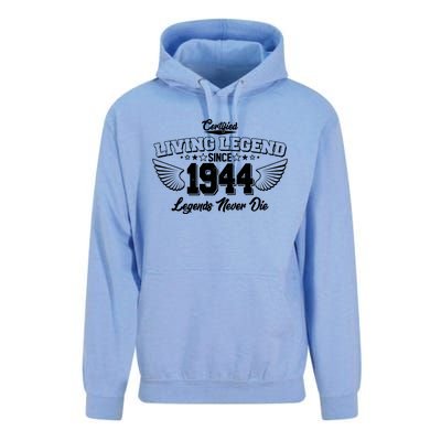 Certified Living Legend Since 1944 Legends Never Die 80th Birthday Wings Unisex Surf Hoodie