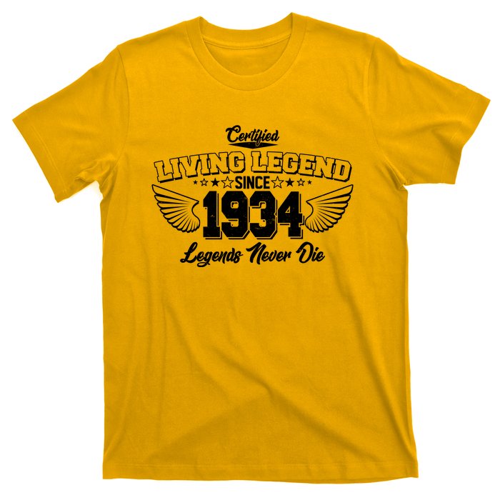 Certified Living Legend Since 1934 Legends Never Die 90th Birthday Wings T-Shirt