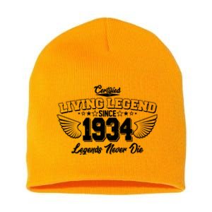 Certified Living Legend Since 1934 Legends Never Die 90th Birthday Wings Short Acrylic Beanie