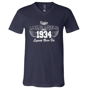 Certified Living Legend Since 1934 Legends Never Die 90th Birthday Wings V-Neck T-Shirt