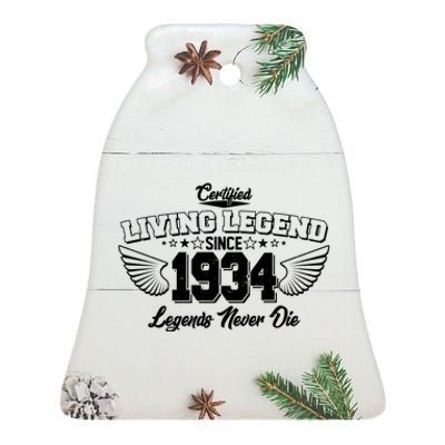 Certified Living Legend Since 1934 Legends Never Die 90th Birthday Wings Ceramic Bell Ornament