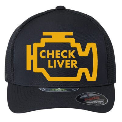Check Liver Light Funny Drinking Flexfit Unipanel Trucker Cap