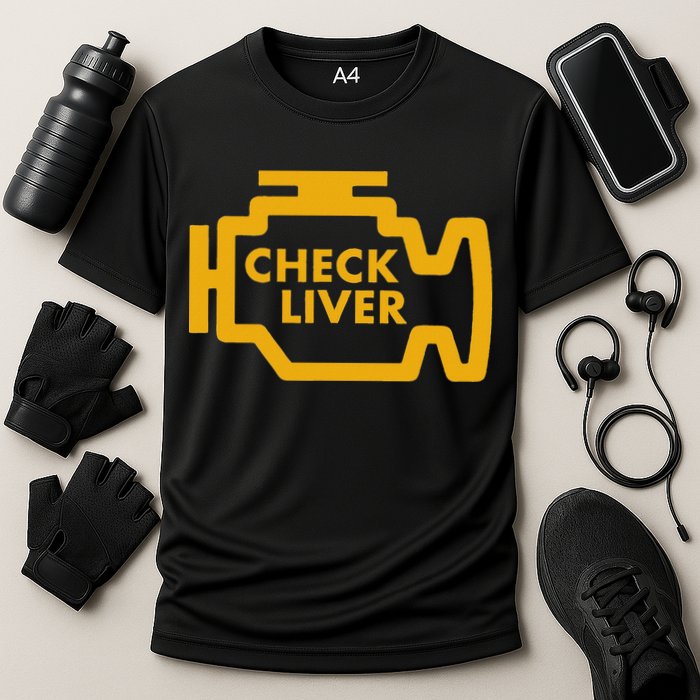 Check Liver Light Funny Drinking Cooling Performance Crew T-Shirt