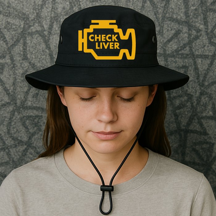 Check Liver Light Funny Drinking Bucket Hat