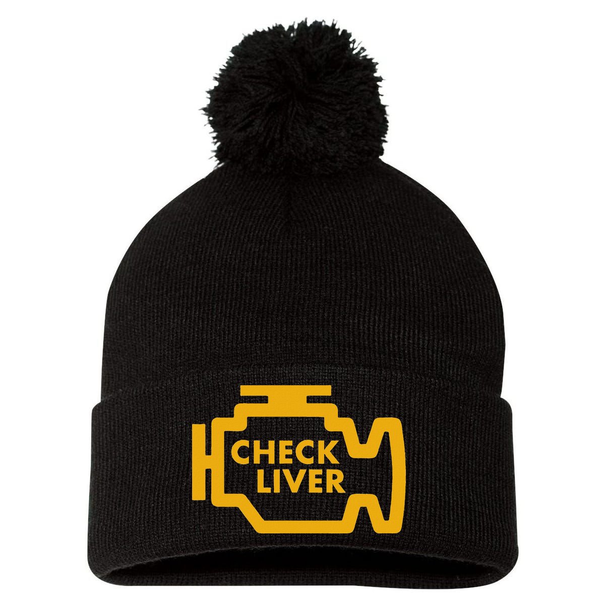 Check Liver Light Funny Drinking Pom Pom 12in Knit Beanie