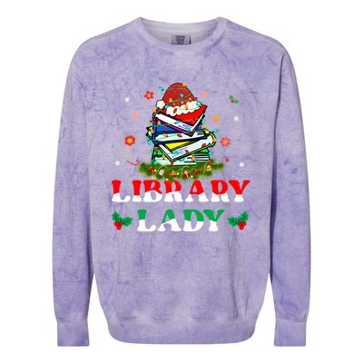 Christmas Library Lady Librarian Xmas Lights Books Gift Colorblast Crewneck Sweatshirt