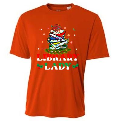 Christmas Library Lady Librarian Xmas Lights Books Gift Cooling Performance Crew T-Shirt