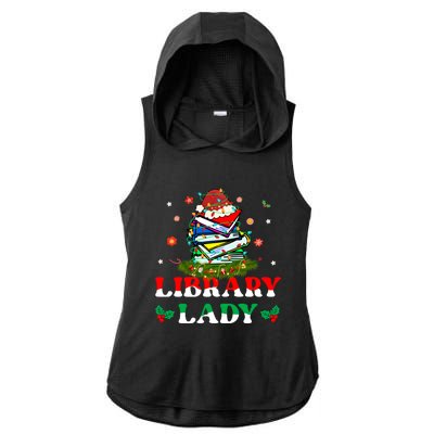 Christmas Library Lady Librarian Xmas Lights Books Gift Ladies PosiCharge Tri-Blend Wicking Draft Hoodie Tank