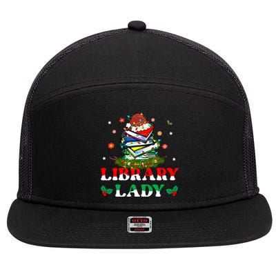 Christmas Library Lady Librarian Xmas Lights Books Gift 7 Panel Mesh Trucker Snapback Hat