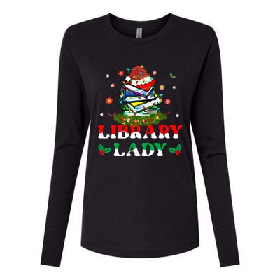 Christmas Library Lady Librarian Xmas Lights Books Gift Womens Cotton Relaxed Long Sleeve T-Shirt