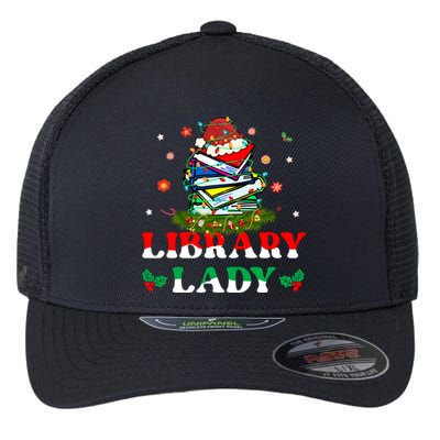 Christmas Library Lady Librarian Xmas Lights Books Gift Flexfit Unipanel Trucker Cap