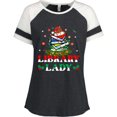 Christmas Library Lady Librarian Xmas Lights Books Gift Enza Ladies Jersey Colorblock Tee