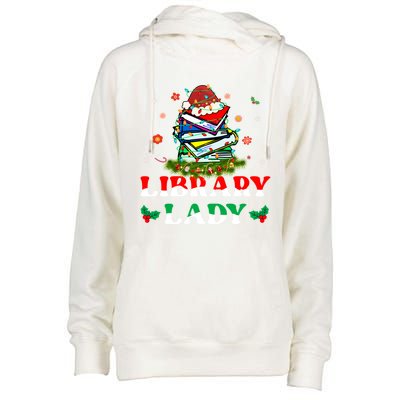 Christmas Library Lady Librarian Xmas Lights Books Gift Womens Funnel Neck Pullover Hood