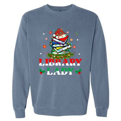 Christmas Library Lady Librarian Xmas Lights Books Gift Garment-Dyed Sweatshirt