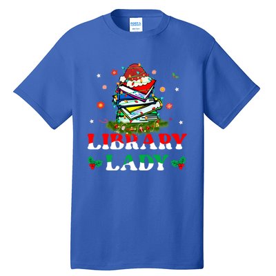 Christmas Library Lady Librarian Xmas Lights Books Gift Tall T-Shirt