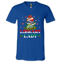 Christmas Library Lady Librarian Xmas Lights Books Gift V-Neck T-Shirt