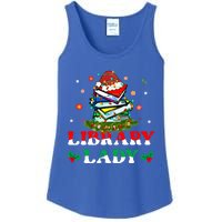 Christmas Library Lady Librarian Xmas Lights Books Gift Ladies Essential Tank