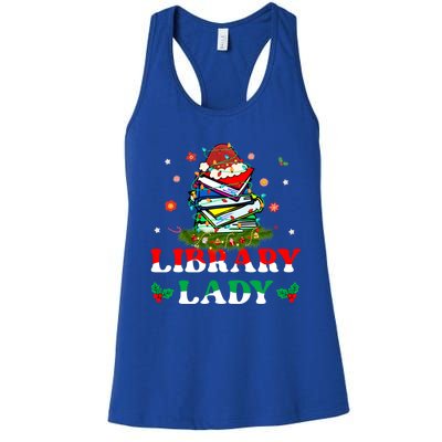 Christmas Library Lady Librarian Xmas Lights Books Gift Women's Racerback Tank