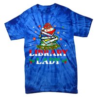 Christmas Library Lady Librarian Xmas Lights Books Gift Tie-Dye T-Shirt