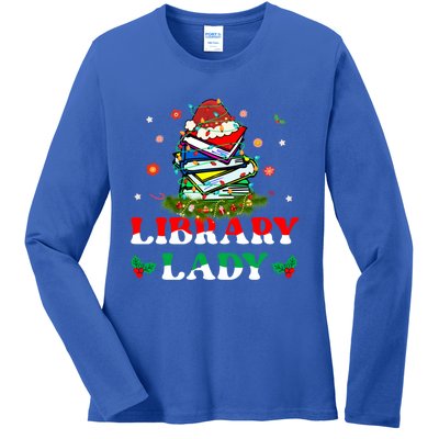 Christmas Library Lady Librarian Xmas Lights Books Gift Ladies Long Sleeve Shirt