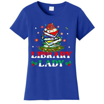 Christmas Library Lady Librarian Xmas Lights Books Gift Women's T-Shirt