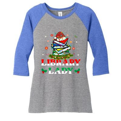 Christmas Library Lady Librarian Xmas Lights Books Gift Women's Tri-Blend 3/4-Sleeve Raglan Shirt