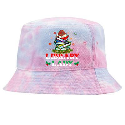 Christmas Library Lady Librarian Xmas Lights Books Gift Tie-Dyed Bucket Hat