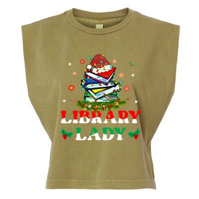 Christmas Library Lady Librarian Xmas Lights Books Gift Garment-Dyed Women's Muscle Tee