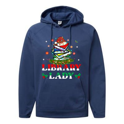 Christmas Library Lady Librarian Xmas Lights Books Gift Performance Fleece Hoodie