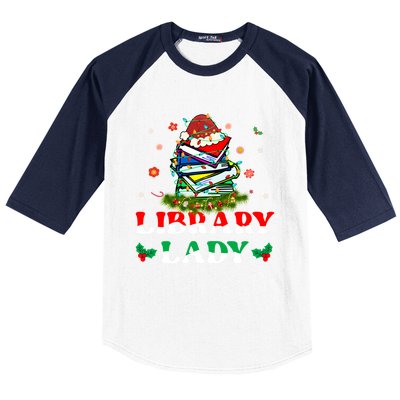 Christmas Library Lady Librarian Xmas Lights Books Gift Baseball Sleeve Shirt