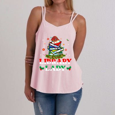 Christmas Library Lady Librarian Xmas Lights Books Gift Women's Strappy Tank