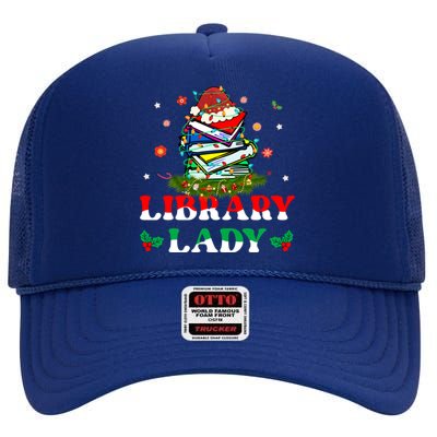 Christmas Library Lady Librarian Xmas Lights Books Gift High Crown Mesh Back Trucker Hat