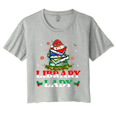 Christmas Library Lady Librarian Xmas Lights Books Gift Women's Crop Top Tee