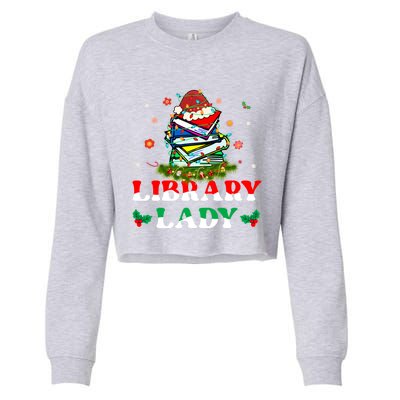 Christmas Library Lady Librarian Xmas Lights Books Gift Cropped Pullover Crew