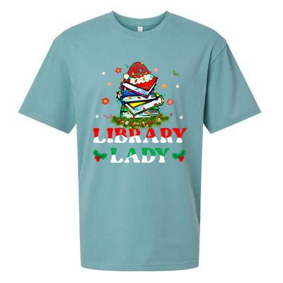 Christmas Library Lady Librarian Xmas Lights Books Gift Sueded Cloud Jersey T-Shirt