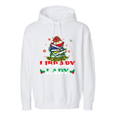 Christmas Library Lady Librarian Xmas Lights Books Gift Garment-Dyed Fleece Hoodie