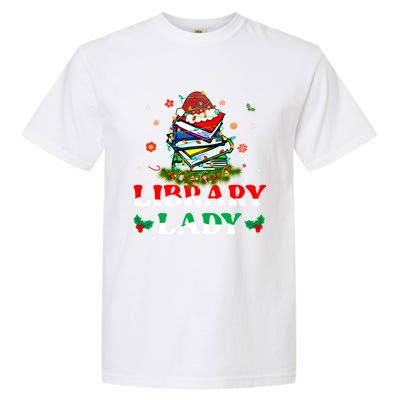 Christmas Library Lady Librarian Xmas Lights Books Gift Garment-Dyed Heavyweight T-Shirt