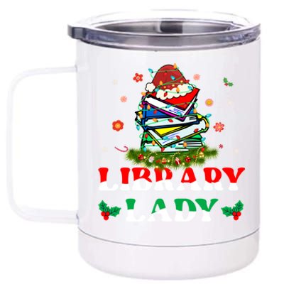 Christmas Library Lady Librarian Xmas Lights Books Gift 12 oz Stainless Steel Tumbler Cup