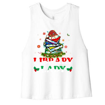 Christmas Library Lady Librarian Xmas Lights Books Gift Women's Racerback Cropped Tank