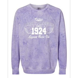 Certified Living Legend Since 1924 Legends Never Die 100th Birthday Wings Colorblast Crewneck Sweatshirt