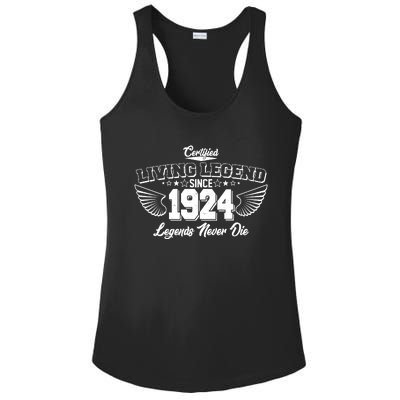 Certified Living Legend Since 1924 Legends Never Die 100th Birthday Wings Ladies PosiCharge Competitor Racerback Tank