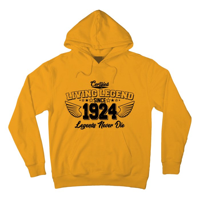 Certified Living Legend Since 1924 Legends Never Die 100th Birthday Wings Hoodie