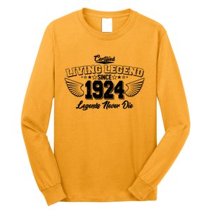 Certified Living Legend Since 1924 Legends Never Die 100th Birthday Wings Long Sleeve Shirt