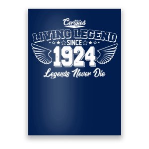 Certified Living Legend Since 1924 Legends Never Die 100th Birthday Wings Poster