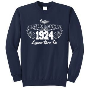 Certified Living Legend Since 1924 Legends Never Die 100th Birthday Wings Tall Sweatshirt