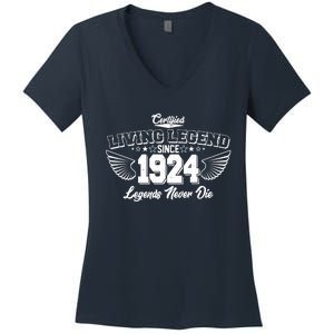 Certified Living Legend Since 1924 Legends Never Die 100th Birthday Wings Women's V-Neck T-Shirt