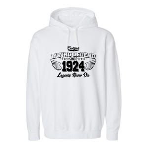 Certified Living Legend Since 1924 Legends Never Die 100th Birthday Wings Garment-Dyed Fleece Hoodie