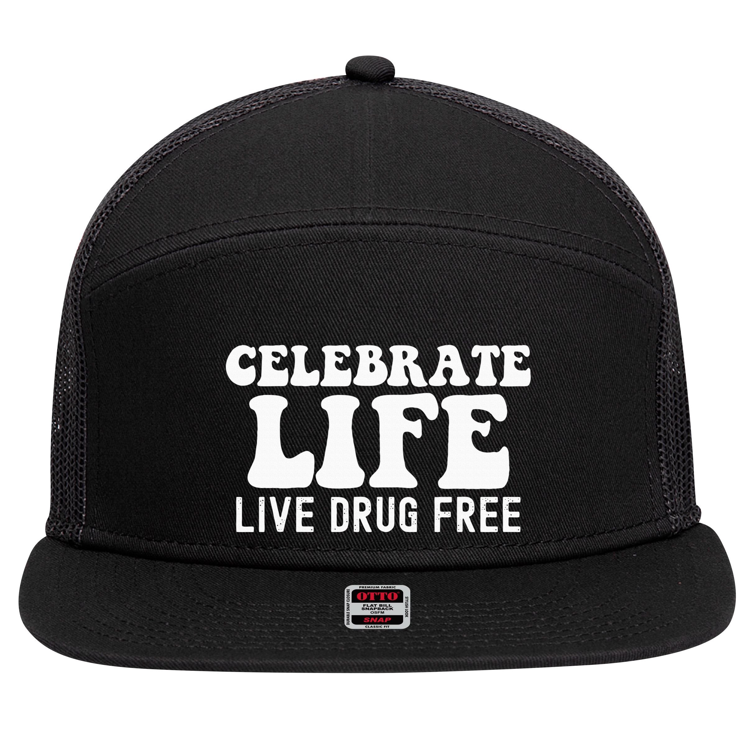 Celebrate Life Live Drug Free Red Band Week Awareness 7 Panel Mesh Trucker Snapback Hat