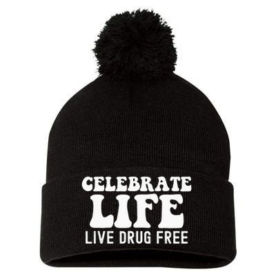 Celebrate Life Live Drug Free Red Band Week Awareness Pom Pom 12in Knit Beanie